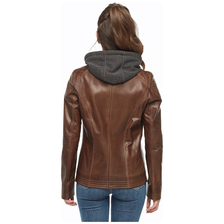 Bliss Brown Hooded Leather Jacket - Rare Leather