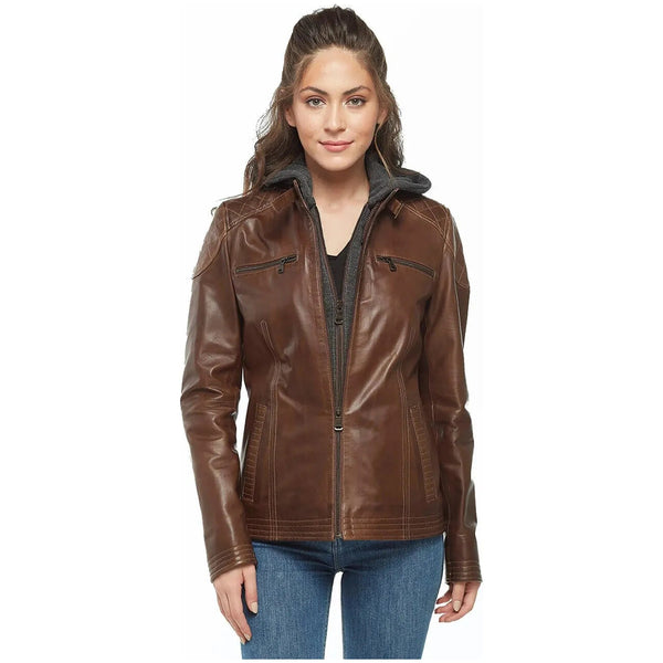 Bliss Brown Hooded Leather Jacket - Rare Leather