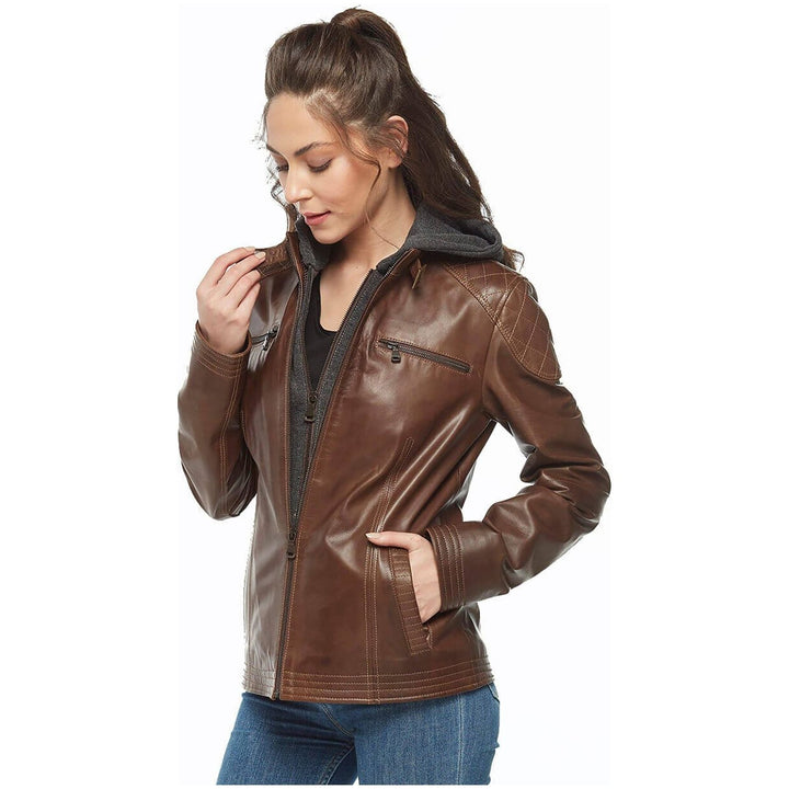 Bliss Brown Hooded Leather Jacket - Rare Leather