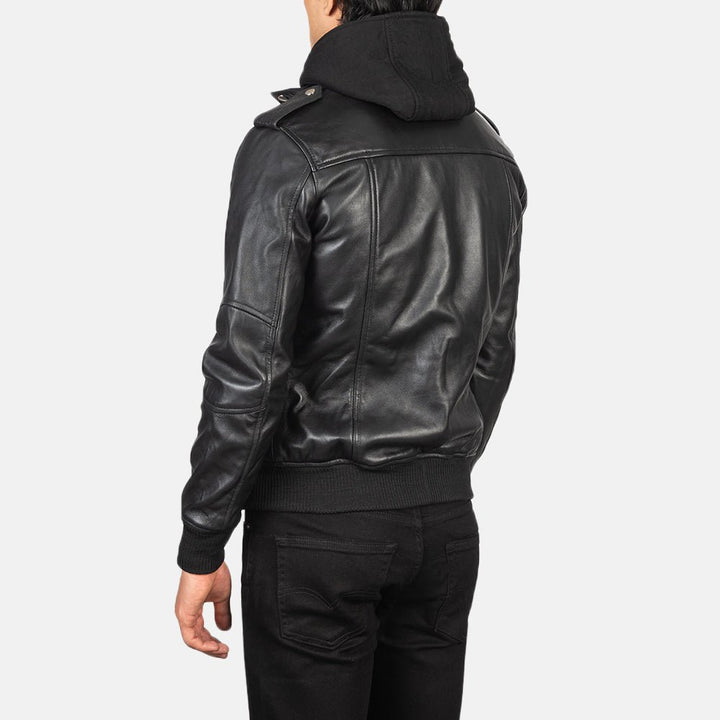 Bravado Black Hooded Leather Bomber Jacket - Rare Leather