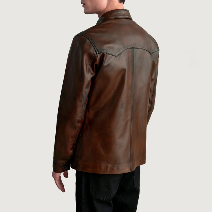 Bronco Distressed Brown Leather Shirt - Rare Leather