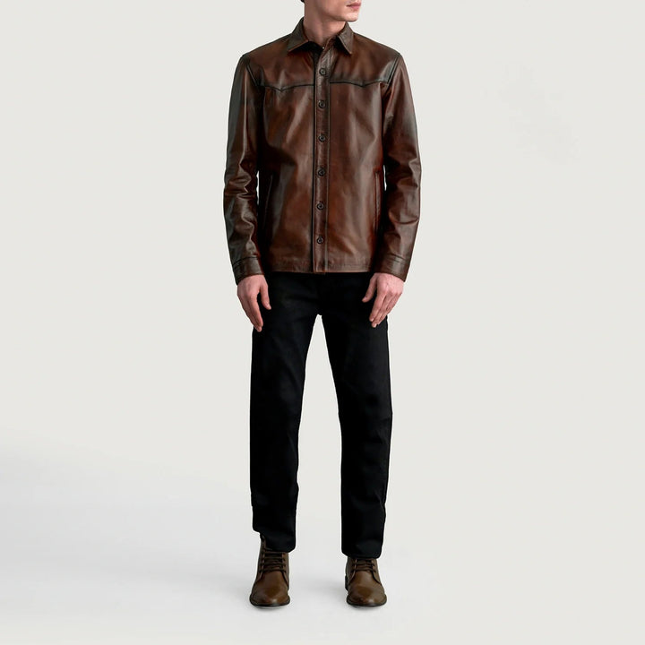 Bronco Distressed Brown Leather Shirt - Rare Leather