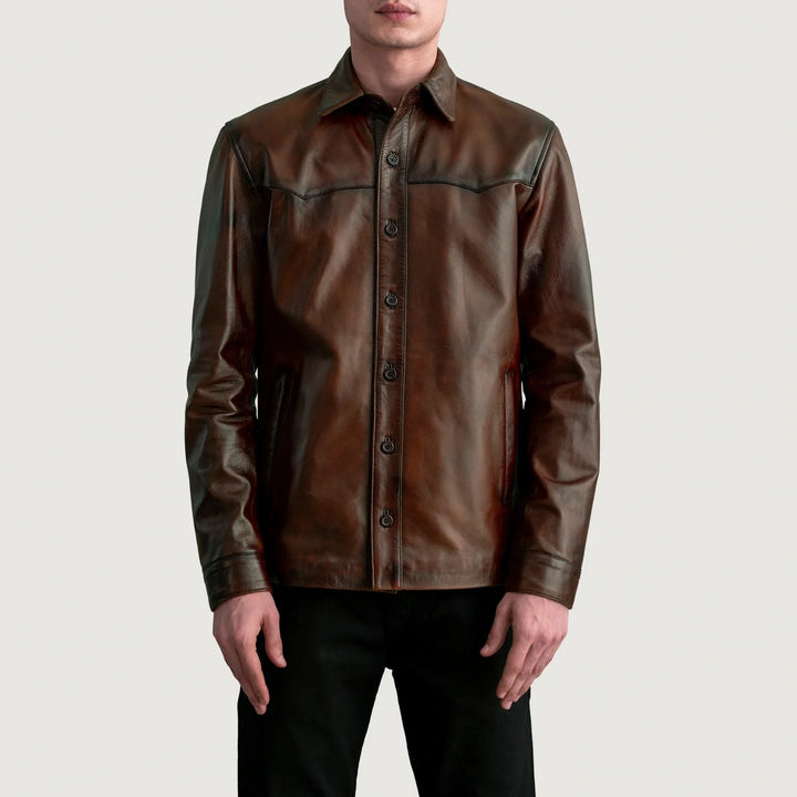 Bronco Distressed Brown Leather Shirt - Rare Leather