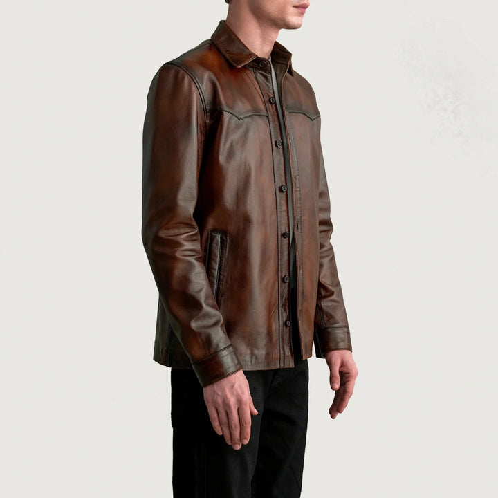 Bronco Distressed Brown Leather Shirt - Rare Leather