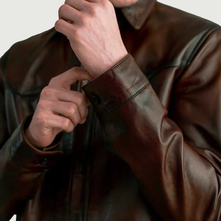 Bronco Distressed Brown Leather Shirt - Rare Leather