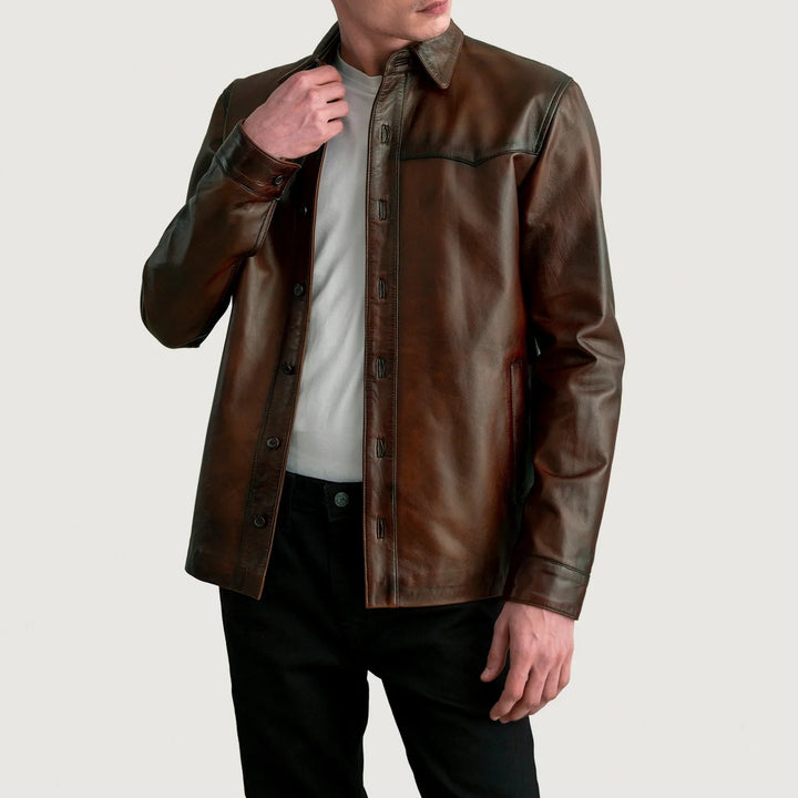 Bronco Distressed Brown Leather Shirt - Rare Leather
