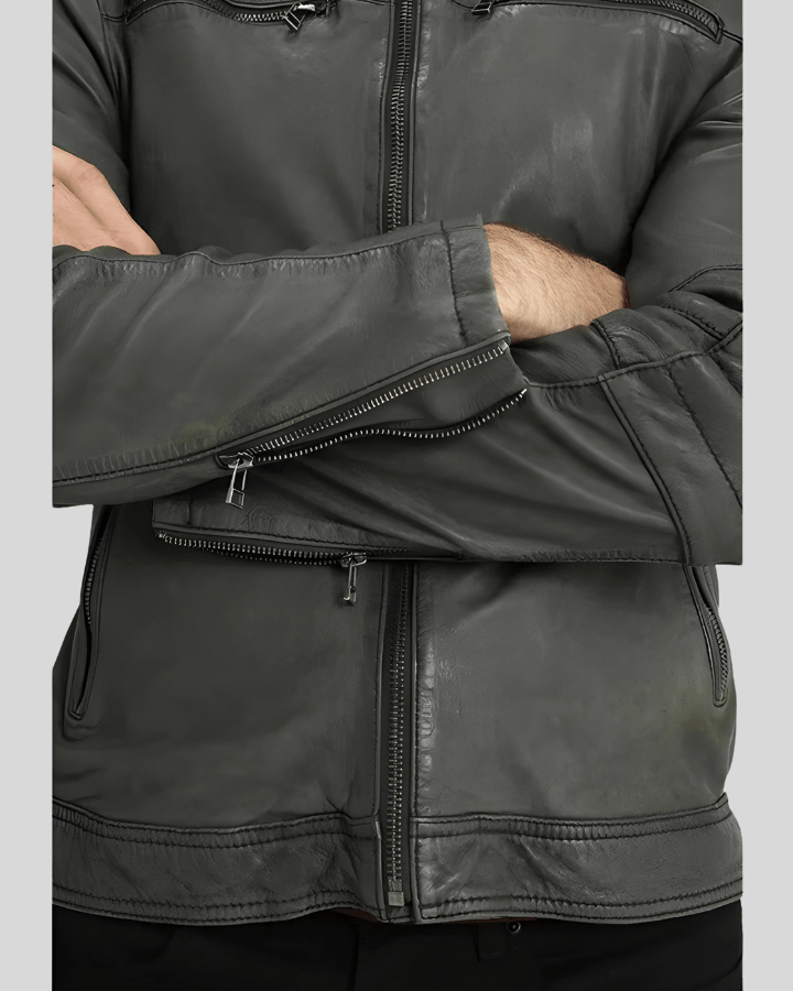 Buck Grey Biker Genuine Leather Jacket - Rare Leather