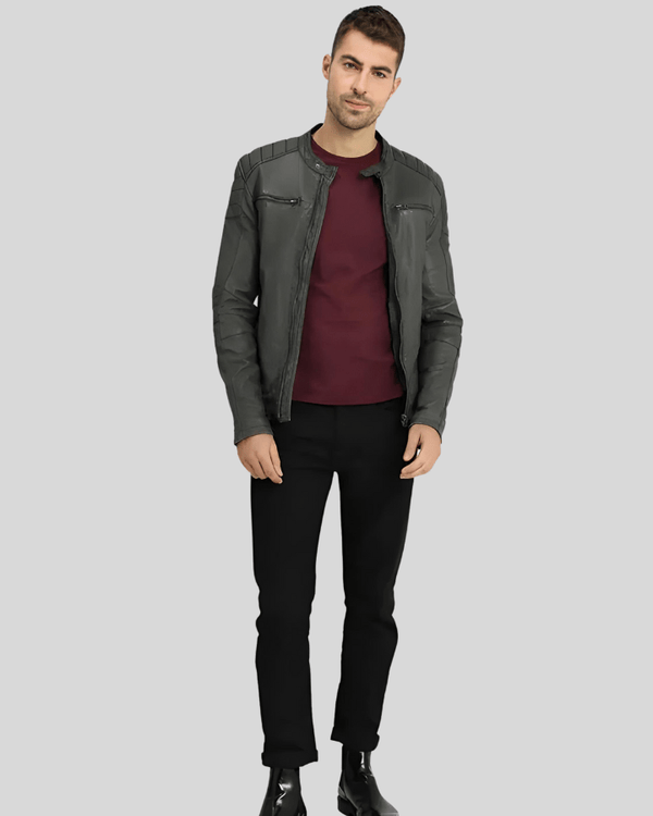 Buck Grey Biker Genuine Leather Jacket - Rare Leather