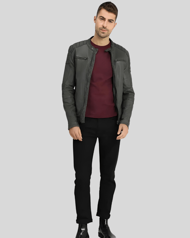 Buck Grey Biker Genuine Leather Jacket - Rare Leather
