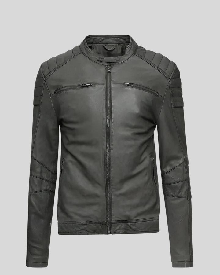 Buck Grey Biker Genuine Leather Jacket - Rare Leather