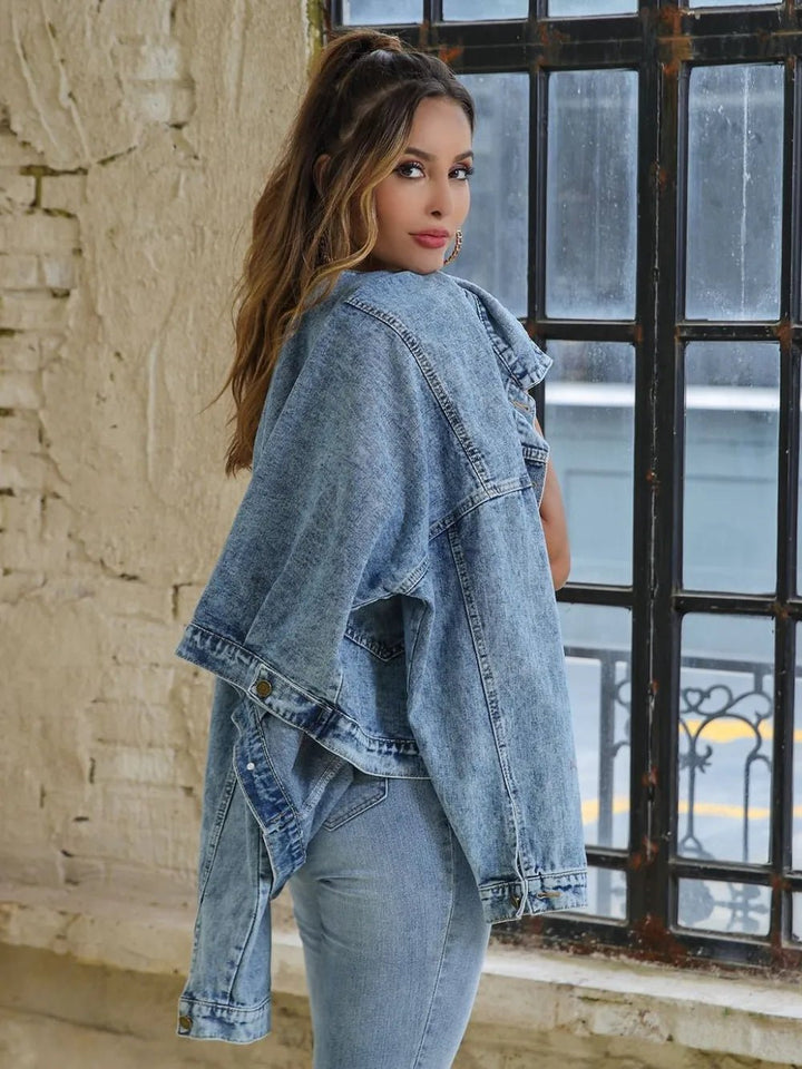 Button Down Drop Shoulder Denim Jacket - Rare Leather