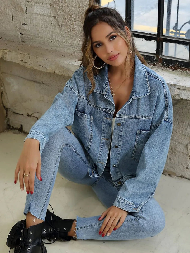 Button Down Drop Shoulder Denim Jacket - Rare Leather