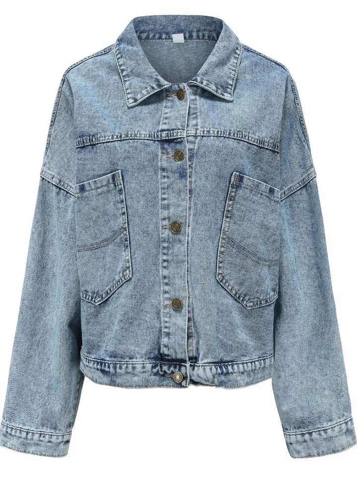 Button Down Drop Shoulder Denim Jacket - Rare Leather