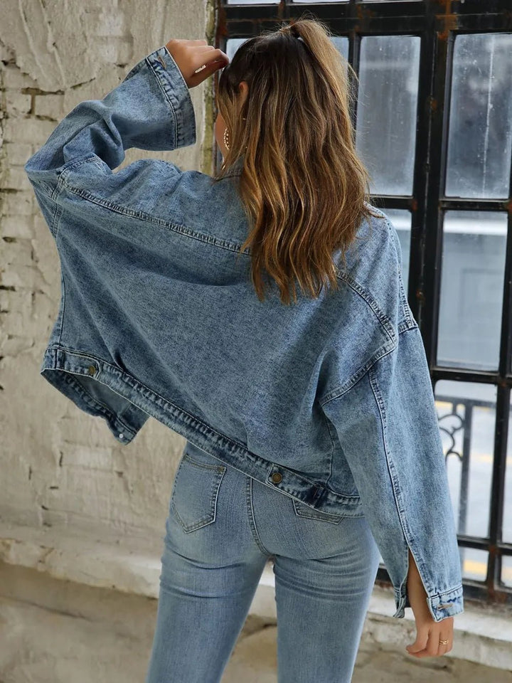 Button Down Drop Shoulder Denim Jacket - Rare Leather