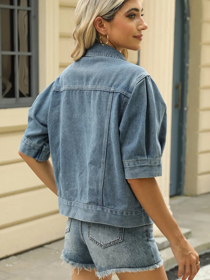 Button Down Washed Denim Jacket - Rare Leather