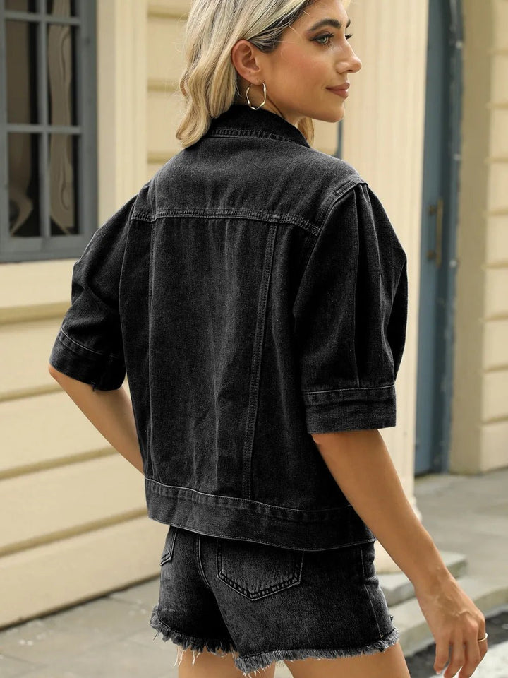 Button Down Washed Denim Jacket - Rare Leather