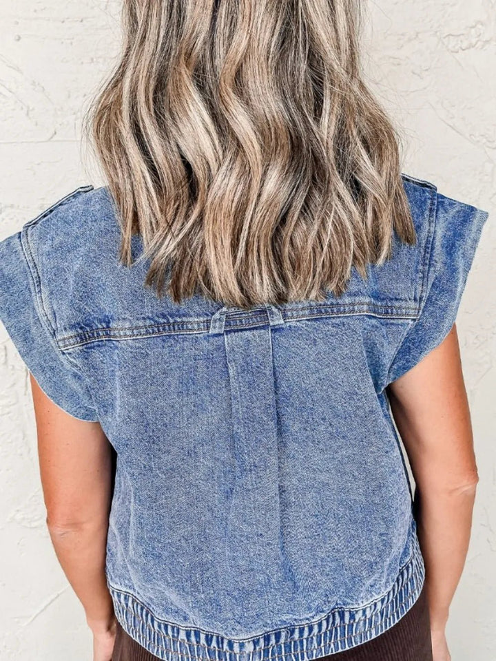 Button Up Cap Sleeve Denim Jacket - Rare Leather