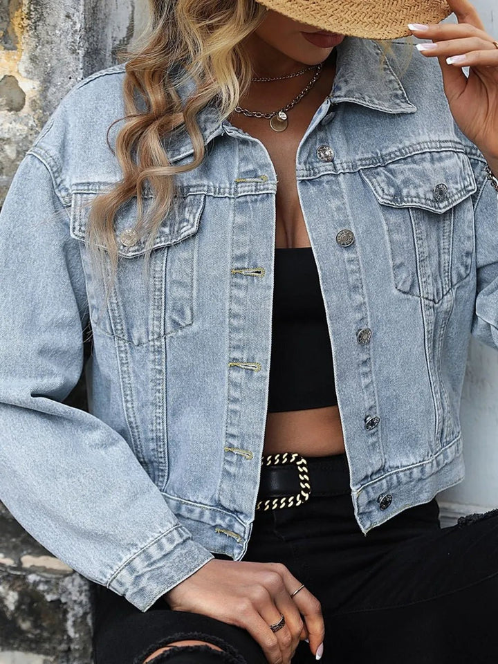 Button Up Denim Jacket with Chest Pockets - Rare Leather