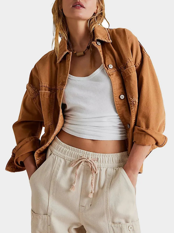 Button Up Drop Shoulder Denim Jacket - Rare Leather