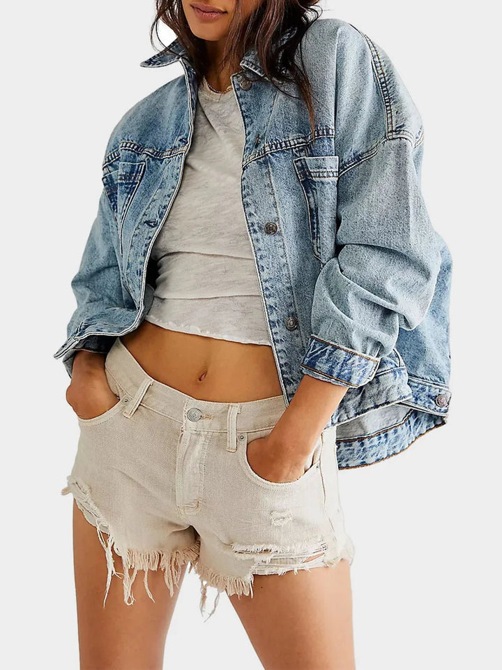 Button Up Long Sleeve Denim Jacket - Rare Leather