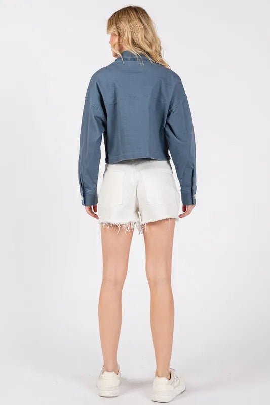 bytos Button Down Cropped Denim Jacket with Patch Pockets - Rare Leather