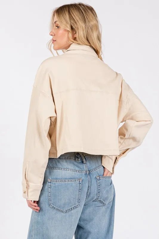 bytos Button Down Cropped Denim Jacket with Patch Pockets - Rare Leather