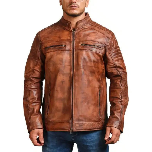 Cafe Racer Vintage Brown Cowhide Motorcycle Jacket - Rare Leather