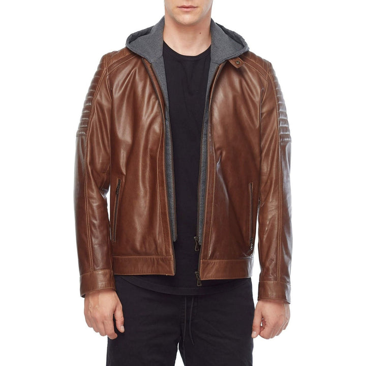 Cameron Brown Hooded Men’s Leather Jacket - Rare Leather