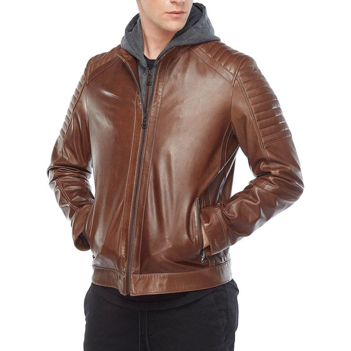 Cameron Brown Hooded Men’s Leather Jacket - Rare Leather