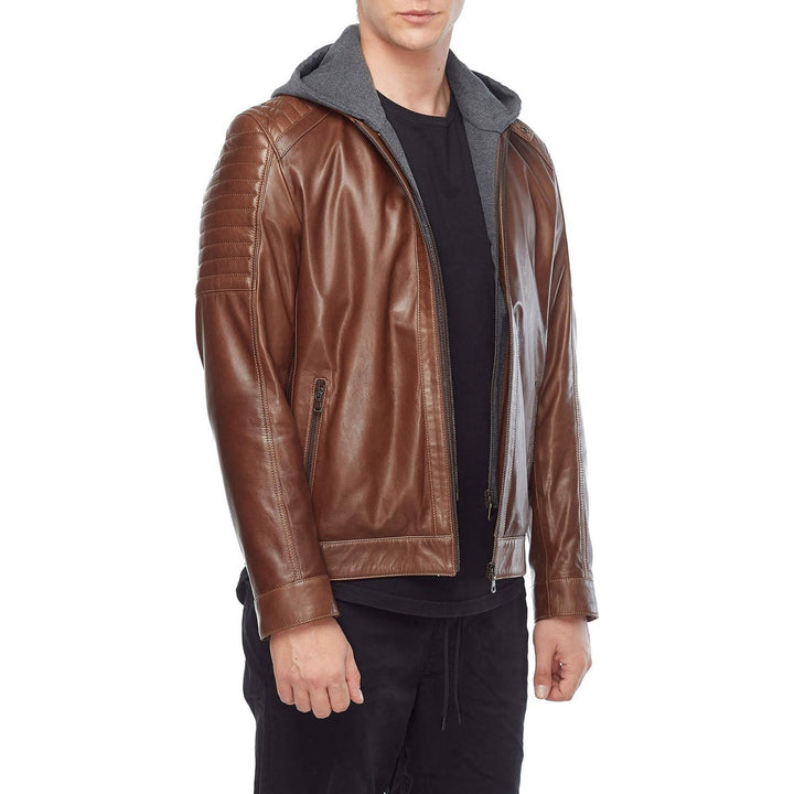 Cameron Brown Hooded Men’s Leather Jacket - Rare Leather