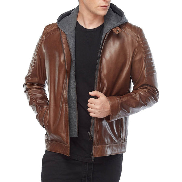 Cameron Brown Hooded Men’s Leather Jacket - Rare Leather