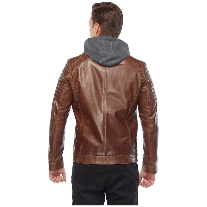 Cameron Brown Hooded Men’s Leather Jacket - Rare Leather