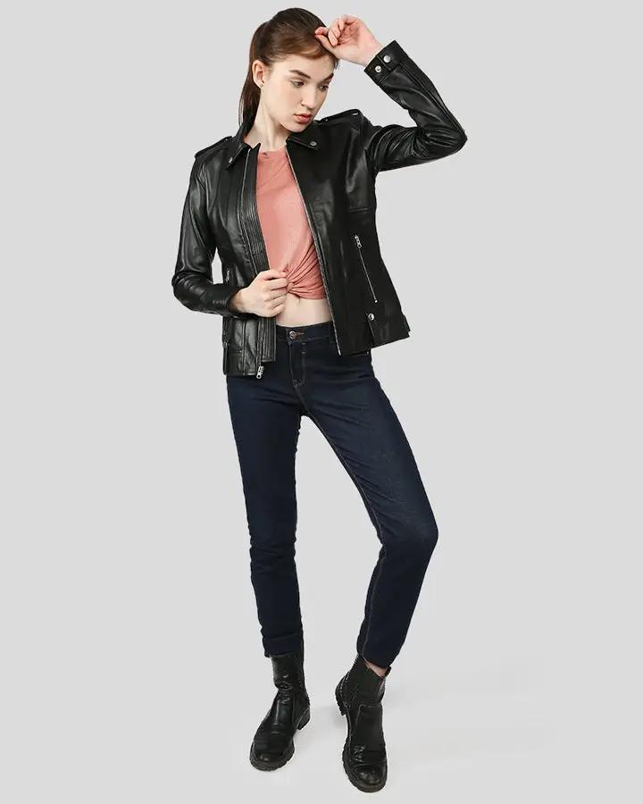 Charmaine Black Racer Leather Jackets - Rare Leather