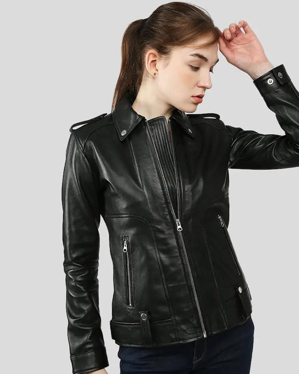 Charmaine Black Racer Leather Jackets - Rare Leather