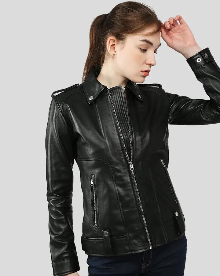 Charmaine Black Racer Leather Jackets - Rare Leather