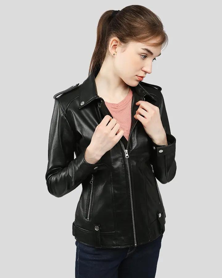 Charmaine Black Racer Leather Jackets - Rare Leather