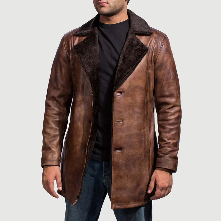 Cinnamon Distressed Leather Fur Coat - Rare Leather