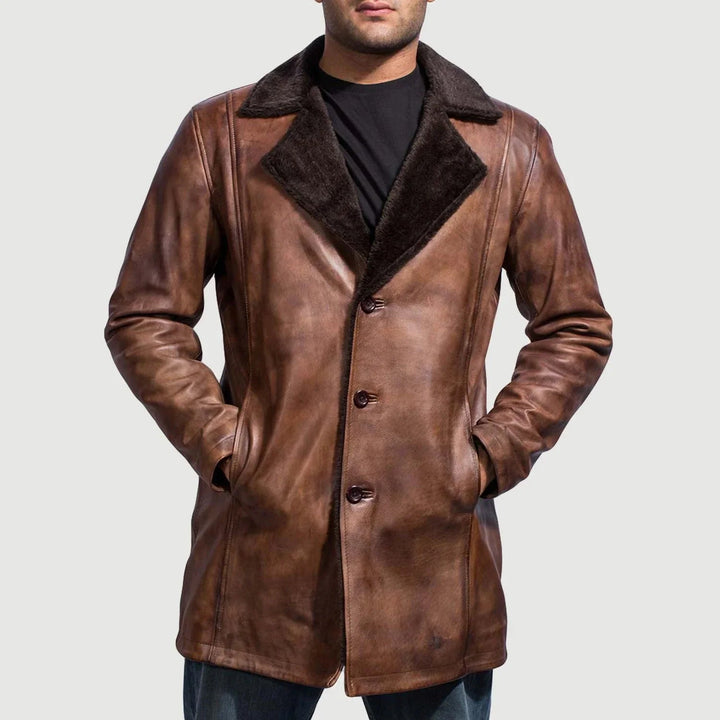 Cinnamon Distressed Leather Fur Coat - Rare Leather