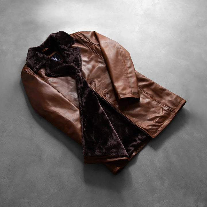 Cinnamon Distressed Leather Fur Coat - Rare Leather