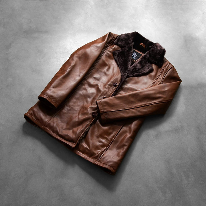 Cinnamon Distressed Leather Fur Coat - Rare Leather