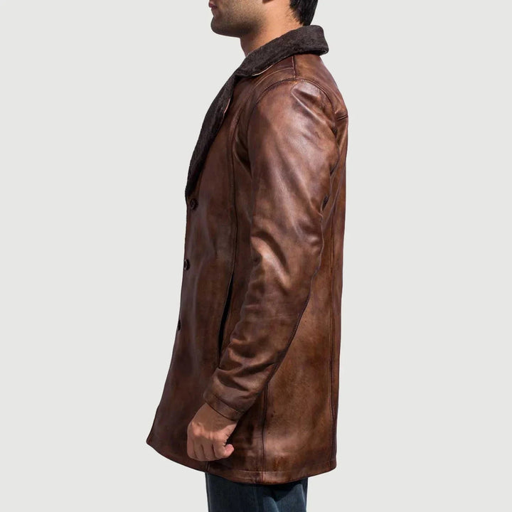 Cinnamon Distressed Leather Fur Coat - Rare Leather