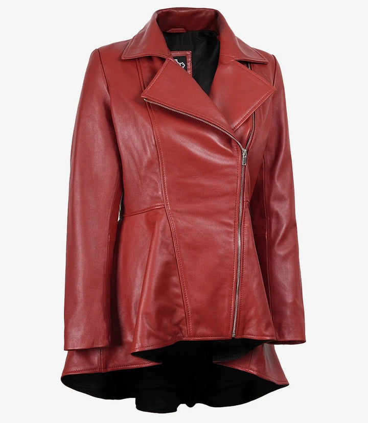 Clarissa Womens Red Asymmetrical Peplum Leather Jacket - Rare Leather