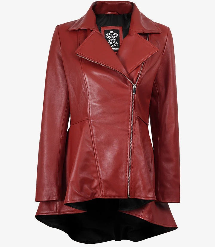 Clarissa Womens Red Asymmetrical Peplum Leather Jacket - Rare Leather