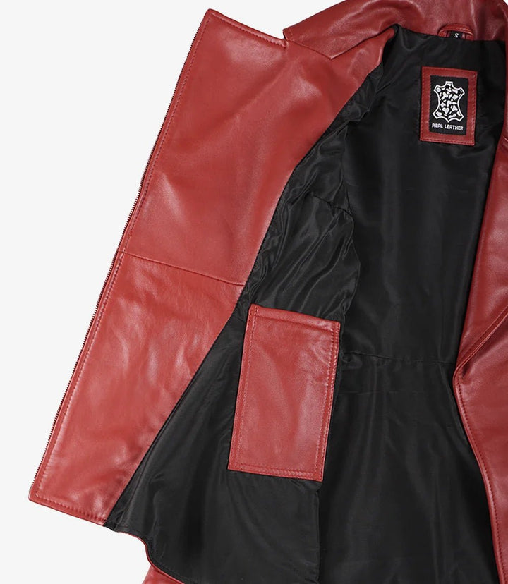 Clarissa Womens Red Asymmetrical Peplum Leather Jacket - Rare Leather