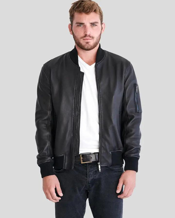Clark Black Bomber Lambskin Leather Jacket - Rare Leather