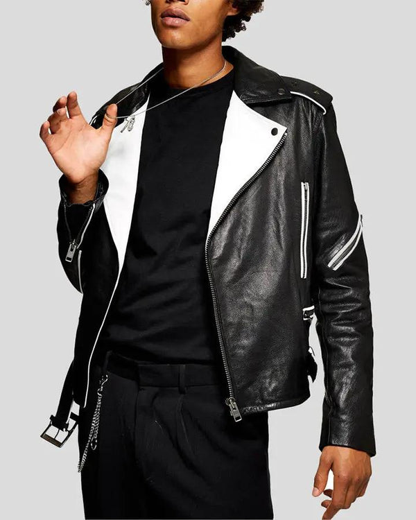 Colvert Black & White Motorcycle Leather Jacket - Rare Leather