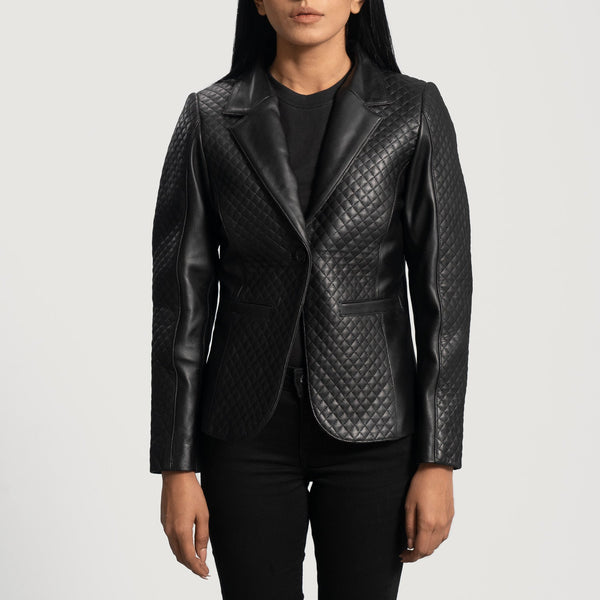 Cora Quilted Black Leather Blazer - Rare Leather