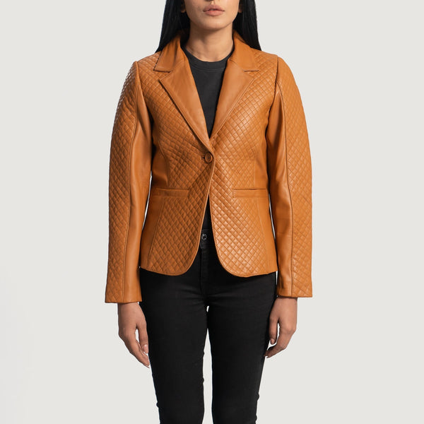 Cora Quilted Brown Leather Blazer - Rare Leather