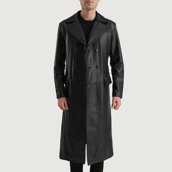 Delmar Black Leather Double Breasted Coat - Rare Leather
