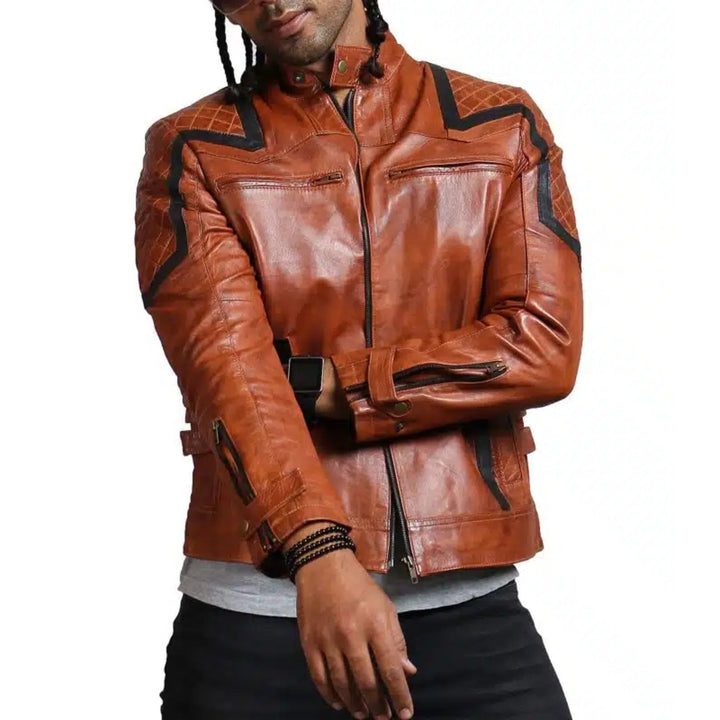 Designer Men Brown Waxed Leather Jacket - Rare Leather